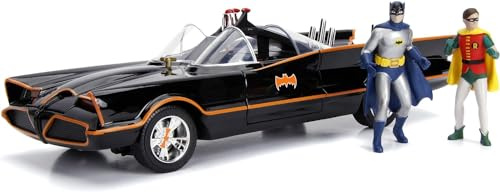 Jada Toys Classic Batmobil 1966, hochdetailiertes 1:18 Modellauto inkl. Batman & Robin Figur, Türen, Kofferraum & Motorhaube können geöffnet Werden, mit Freilauf, schwarz, 253216001