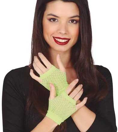 Fiestas Guirca 80er Jahre Netz Handschuhe Neon Grün, Netz Handstulpen, Green Fishnet Gloves| Kostüm Zubehör für Karneval, Fasching Accessoires Herren u. Damen, Fastnacht, Halloween