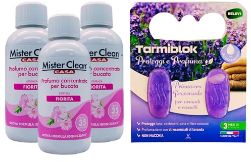 Mister CLean Kit 3 pz Profumo Concentrato Per Bucato 250 ml :Fiorita + Relevi Proteggi & Profuma