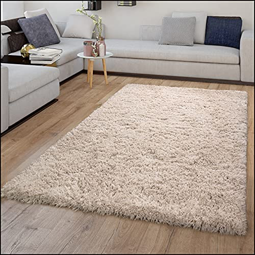 TT Home Rug Deep Pile Flokati Look Fluffy Long Pile One Colour Trend Shaggy In Beige, Size:80x150 cm