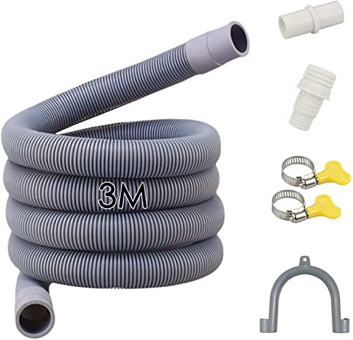 Quanerba 3m Manguera de Desagüe, Alargador Tubo de Desague Lavadora, Incluye Tipo U Soporte y Abrazadera de Manguera y 30mm Adaptador, Para Lavadora y Lavavajillas (3M (118inch))