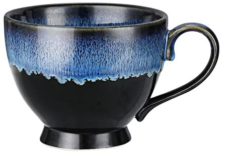 Kaffeetasse Groß, Cappuccino Tassen, Kaffeetasse aus Porzellan, Große Teetasse mit Henkel, Porzellan Cappuccino Tasse Kaffee Milch Tee Tasse (Meerblau)