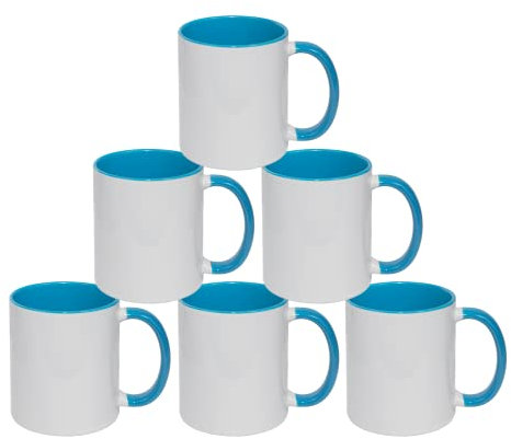 MR.R Sublimation Blanks - Tazas de café de cerámica para lavavajillas con taza de color azul interior y asa, taza para beber con leche, té, agua de cola, 11 onzas, juego de 6