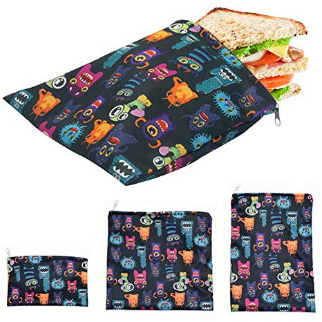 Shunfaji Sacs à Sandwich Réutilisable, Lot de 3 Sacs à Collation en Tissu Durable Imperméable écologique pour Le Stockage des Aliments à Sandwich, Aux Fruits, Aux Légumes Et Au Pain (Bleu foncé)