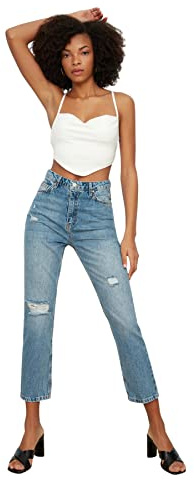 Trendyol Jeans Acampanados de Cintura Alta para Mujer, Azul, 62