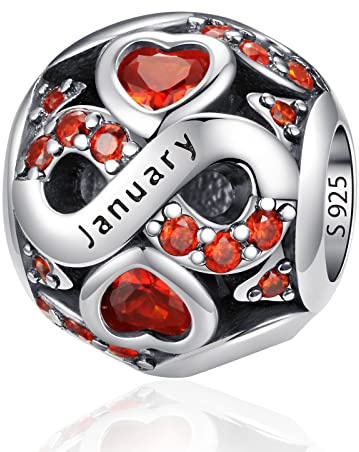 925 Sterling Silber Geburtsstein Charms Anhänger mit 5A Cubic Zirkonia Dangle Beads Charms,Openwork Perlen Liebesherz Anhänger für Pandora Europäische Charme Armband Schmuck