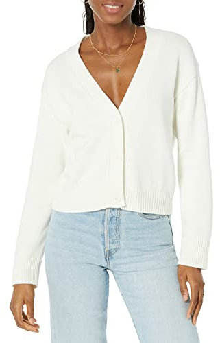 Amazon Essentials Cardigan Court à col en V, Coupe décontractée Femme, Coquille D’œuf, XS