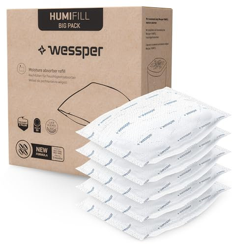 Wessper 5x Sacchetti di Ricarica per Deumidificatore - Sacchetti Assorbi Umidità Granuli 250g | Confezione di Ricarica Universale per Deumidificatore | Assorbi Umidità, Contro Muffa, Cattivi Odori