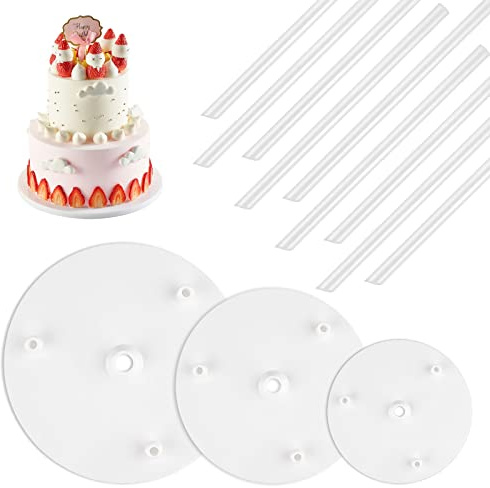 Reastar Tortenstützen, Wiederverwendbar Tortenständer, 9 Stück Tortendübel | mit 3 Kuchenbasis, Kunststoff Dübelstangen, Kuchenstützen Set - für Hochzeit Geburtstag Gestufte Kuchenbau und Stapeln