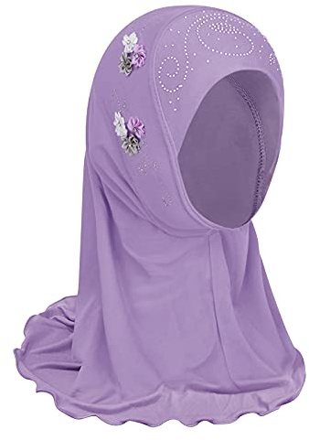 FakeFace Mädchen Kopftuch Kinder Muslimischer Hijab Kleines Mädchen Moslem Schal mit Blumen Arabien Islamische Kopfkappe Kleidung Schal Sommer Stretch Turban Gesichtsschleier Kopfbedeckung