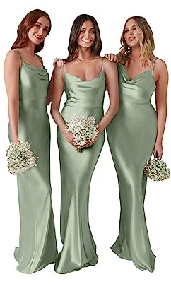 Abiti da damigella d'onore da donna per matrimonio spalline lunghe abito formale Halter abito da sera per ospiti di nozze, Verde salvia, 34