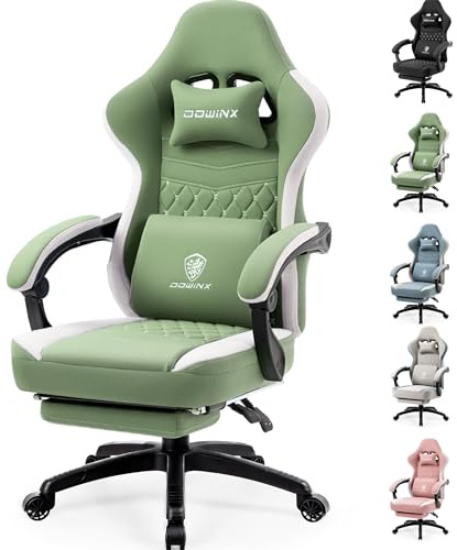 Dowinx Gaming Chair Fabric with Pocket Spring Cushion, Computer Gaming Chair with Footrest, Ergonomic PC Chair, Gamer Chair, Office Chair, 150 kg Load Capacity, Green