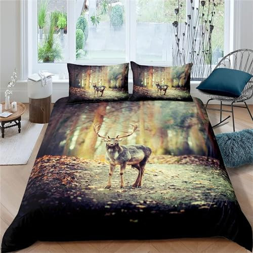 Bettwäsche 135x200 Tier Rentier Muster Weich Bequem Atmungsaktiv Hypoallergen 3D Sommerbettwäsche Bettwäsche Set + 1 Kissenbezug 80x80 cm,Geeignet für Jungen Mädchen Kinder