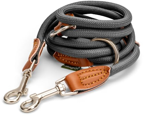 Leisegrün Hundeleine kleine Hunde leicht, 3-Fach verstellbar 2m, Taubengrau | Hausleine, Kurzführer & Führleine für den Hund: rund geflochtenes Nylon Paracord Seil, 1m bis 2 m, Umhängeleine, Welpenleine