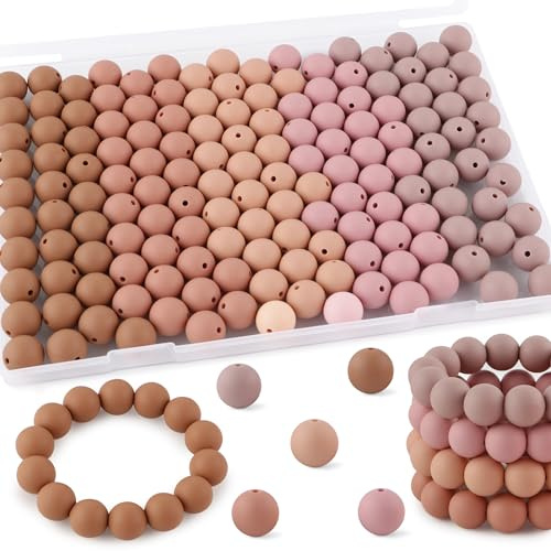 Kovict Silikonperlen, 12 mm, gemischte Farben, 12 mm, für Schlüsselanhänger-Stifte und Armbänder, Braun, 160 Stück