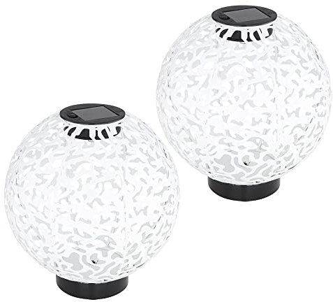 GLOBO Solarkugel Solar Lampe Outdoor Garten Kugel LED 20 cm Balkon Deko Leuchte, Lichteffekt Orientalisches Design in Betonoptik, 3000K, DxH 20x21 cm, 2er Set