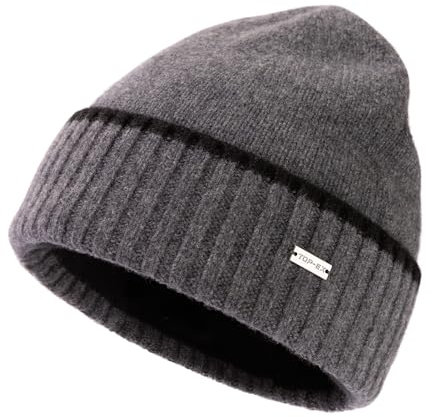 TOP-EX XL/XXL 100% Merinowolle Winter Beanie Herren Warme Wintermuetze für Damen Fleece Futter Wollmuetze Strickmuetze Grau XL/XXL