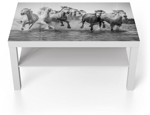 DEQORI Glastisch | weiß groß 90x50 cm | Motiv Freiheit im Galopp | ausgefallener Beistelltisch aus Glas | Hochglanz Couchtisch fürs Wohnzimmer | moderner Couch Tisch mit Design