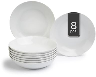 Home4You Suppenteller 8er Set Tiefteller Salatteller - Porzellan - Weiß - Ø 20 cm