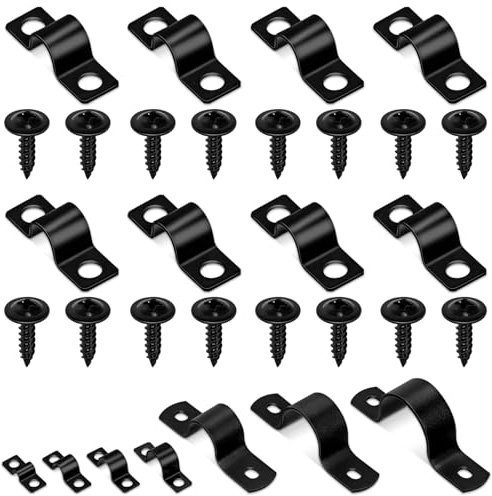 Glarks 25pcs 8mm Rohr Strap Klemme, schwarzer Kohlenstoffstahl 2-Loch Strap U Halterung Rohrs Straps Kabel Klemme Aufhänger Spannrohr Clip mit Schraube für Rohrs Kabel Befestigung