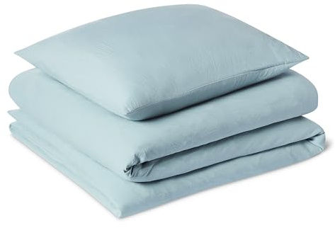 Amazon Basics Parure de Lit 1 Personne 2 Pièces en Microfibre Prélavée, Extra Douce avec Effet Froissé Naturel, sans Repassage, Housse de Couette 135 x 200 cm et 1 Taie d'oreiller 65 x 65 cm, Bleu