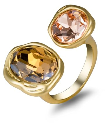 Melhill Open Statement Ring Cocktail Ring Cubic Zirconia Crystal Gemstones Antiqued Gold Plated Adjustable Open Band Vintage Jewellery for Women Size 7