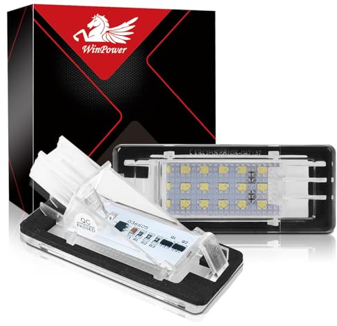 WinPower Registreringsskyltbelysning LED Nummerplaatverlichting Auto Registreringsskylt Ljus Felfri 6000K Vit Lampor Kompatibel med Captur Espace Fluence Scenic Duster Lodgy Logan etc., 2 delar
