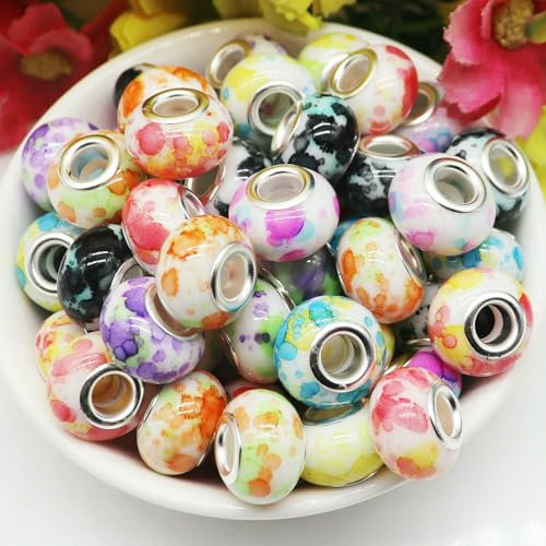 10pcs New Cat Eye Beads 5mm Large Hole Round Loose Spacer Beads Bracelet Chain Necklaces DIY Jewelry Women-Mix New Flower