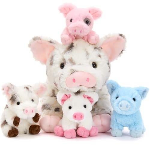 MorisMos groß Schwein Kuscheltier XXL mit 4 Babys im Bauch, süß Schweinchen Ferkel plüschtier stofftier Spielzeug, Pigteddy Geburtstag Weihnachten Geschenk Kinder