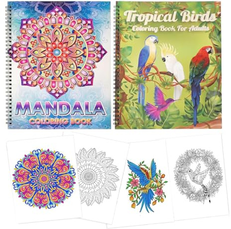 Zylota Adult Colouring Books Set,3 Pack Colouring Book for Psychedelic,Mandalas and Tropical Bird,Spiral Bound Colouring Books for Adult to Relieve Anxiety