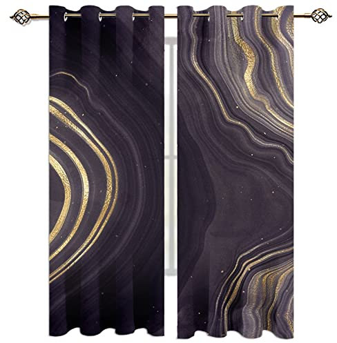 Kinder Gardinen Kinderzimmer Junge Mädchen Blickdicht Schwarzer Hintergrund Mit Goldenen Linien 200X160Cm 2Er Set Verdunkelungsvorhang Thermovorhang Hitzeschutz Vorhänge Wohnzimmer Schlafzimmer Vor