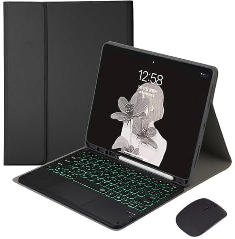 FAYGAOAI Funda con Teclado para iPad 10.2 9ª/8ª/7ª generación y Air 3,Pro 10.5, Contiene Ñ, Retroiluminación 7 Colores, Teclado Inalámbrico Magnético Desmontable con Soporte para S Pen,Negro