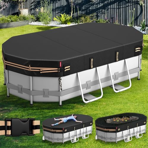 QH.Home Ovale Poolabdeckung für Bestway/Intex/Coleman Frame Oval Pool, 2,8 x 3 m, [Hervorragend Winddicht] mit verstellbaren Schnallenriemen und Kordelzug am Saum. Langlebig, reißfest