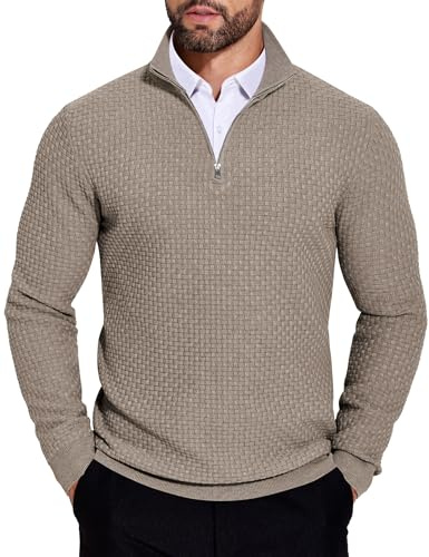 COOFANDY Mens Jumpers Turtle Neck Half Zip Jumper Long Sleeve Slim Fit Lightweight Sweaters Pullovers Knitted Tops Casual Smart Moon Grey M