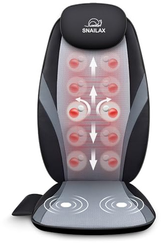 Snailax Back Massager with Heat, Shiatsu Massage Chair, Deep Kneading Massage Seat Cushion with Mult-Settings, Gifts for Women Men