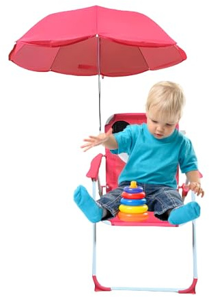 BommFu Kinder Stuhl Mit Sonnenschutz - Klappbarer Sitz Für Draußen | Sandgeschützt Tragbar Leicht Für Reisen Camping Urlaub