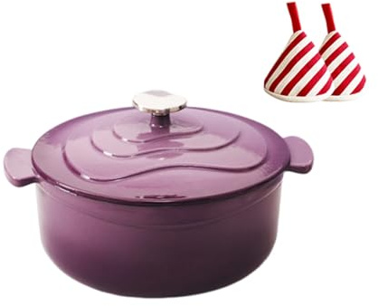 Cocotte Tradicional De Hierro Fundido Esmaltado Con Tapa Y Asas Dobles, Ollas Antiadherentes Multifuncionales Con Abrazadera Triangular Termoaislante, Hornear Pan(Viola,24cm/9.45in)
