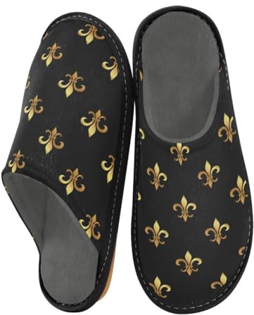 Pantoufles en forme de fleur de lys pour homme et femme - Motif floral noir - Chaussons d'intérieur - Chaussettes d'intérieur - Chaussures de chambre à coucher, de voyage, multicolore, 38/39 EU