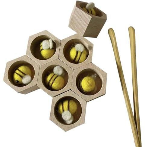 Jeu d'association pour tout-petits, jeu de société de coordination œil-main avec 7 ruches et 7 abeilles, ruche en bois éducative pour le travail d'équipe et le développement des compétences socia.