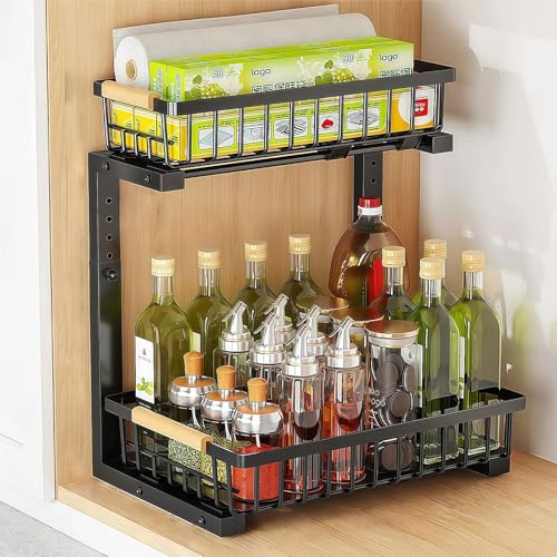 AuSletie Organiseur sous évier, hauteur réglable, panier de rangement coulissant robuste pour placard extractible, accessoires de salle de bain