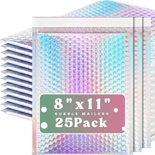 Kinmsito 25 Luftpolsterumschläge, Poly Bubble Mailer, Holographisch,23x32cm | Selbstklebend Metallic, Gepolsterte Versandtaschen for Versand Verpackung