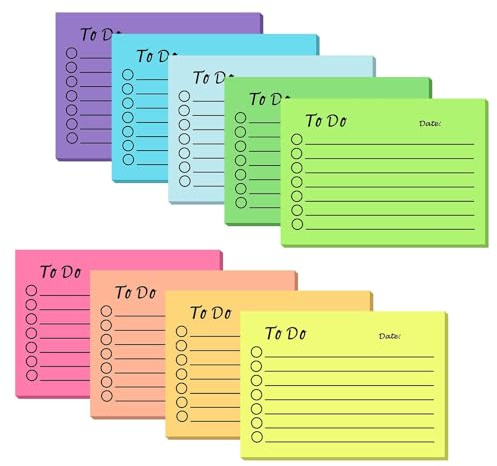 9 Pack to Do List Stick Notes, 450 Sheets to Do List Pads, Vibrant Coloured Sticky Notes Lined for School Office Home Reminders, 10 x 7cm