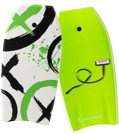 CONTOUR SURF Breeze 41 Bodyboard – Lightweight EPS Core Body Board with IXPE Deck, HDPE Slick Bottom, Crescent Tail & Coiled Wrist Leash – Ideal for Beach Surfing & Wave Riding (White)