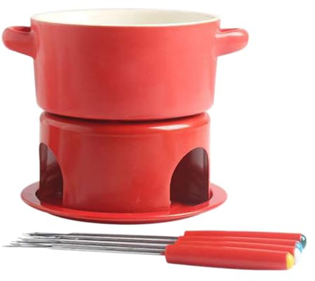 Amagogo Olla para Fondue de Queso, Recipiente para Olla Caliente, Calentador de para derretir Queso con Tenedores, derretidor para, Rojo