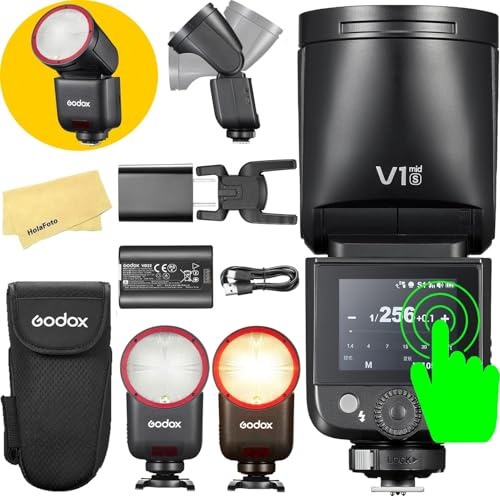 GODOX V1 Mid S Godox Flash for Sony Flash Speedlight,55Ws 2.4G TTL Camera Flash for Sony,Touchscreen Control,7.2V/2200mAh Lithium Battery,1.7s Recycle Time,650 Full Power Flashes,LED Modeling Lamp