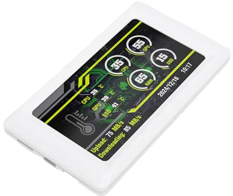 Bewinner 5-Zoll-Sekundärbildschirm FHD 854 X 480 LCD-Display, USB C- und 9-Pin-Anschluss, Anpassbares Layout für CPU-GPU-Temperatur und Speicherüberwachung (White)