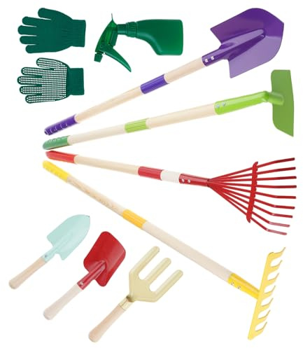 Wilgure Outils de jardin pour enfants avec 4 pièces ergonomiques pour creuser en toute sécurité, jouer en plein air, équipement de jeu pour enfants