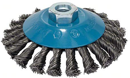 Bosch 1x PRO Steel Longlife Kegelbürste, gezopfter Draht für kleine Winkelschleifer und M14-Gewinde (für Stahl, Ø 115 mm, Professional Zubehör Kleiner Winkelschleifer)