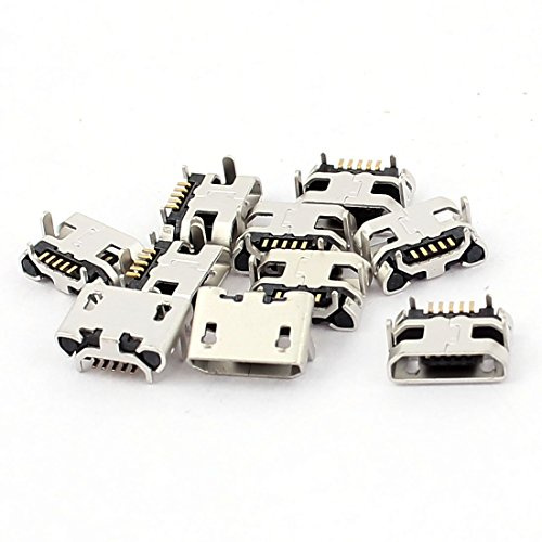 sourcing map 10Pcs 5 Broche PCB Montage Micro B USB Femelle SMT Connecteur Données Port