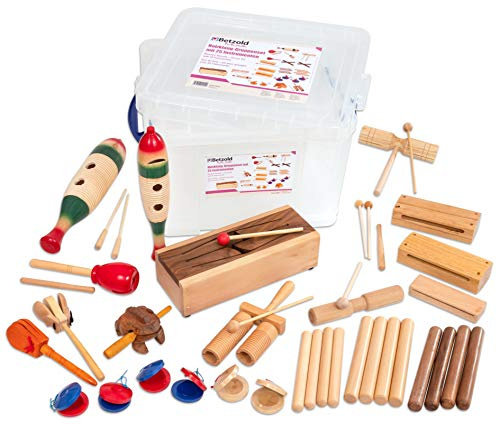 Betzold Musik - Gruppenset mit 25 Holz-Instrumenten - Claves, Trommeln, Holzklänge, inkl. Box